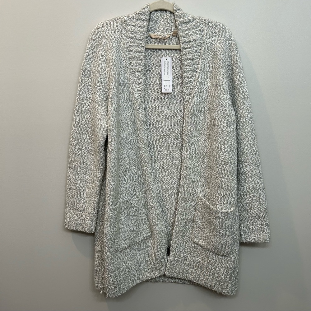 Soft Surroundings Woman’s Very Cozy Cardigan In Light Gray Pockets Zip U…